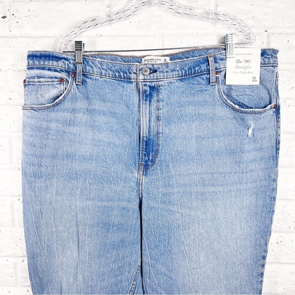ABERCROMBIE & FITCH The 90’s Straight Ultra High Rise Distressed Jeans Size 20 - Picture 2 of 9